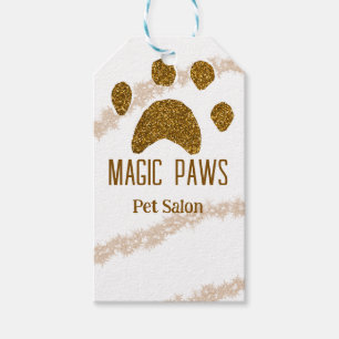 Golden glitter paws pet salon add name email websi gift tags