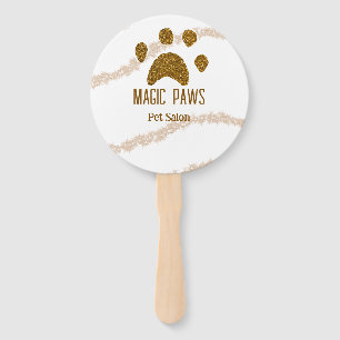 Golden glitter paws pet salon add name email websi hand fan