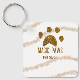 Golden glitter paws pet salon add name email websi keychain