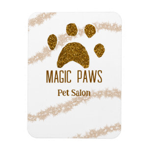 Golden glitter paws pet salon add name email websi magnet