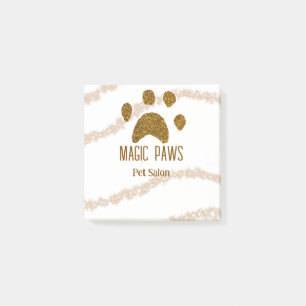 Golden glitter paws pet salon add name email websi post-it notes