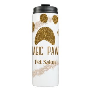 Golden glitter paws pet salon add name email websi thermal tumbler