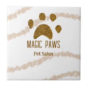 Golden glitter paws pet salon add name email websi tile