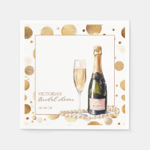 Golden Glitter Pearls and Prosecco Bridal Shower Napkin