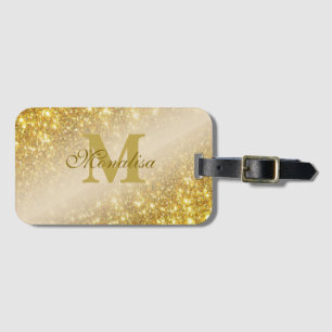 Golden glitter personalized luggage tag