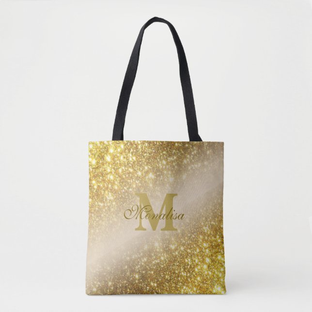 Golden glitter personalized Tote (Front)