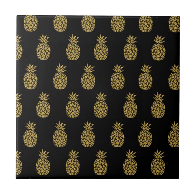 Golden Glitter Pineapple Tropical Fruit Lover Tile (Front)