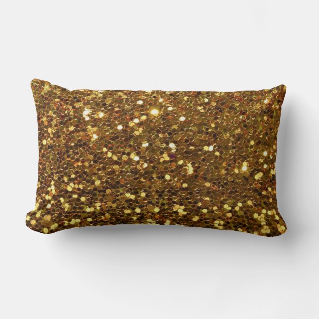 Golden Glitter Sequin Sparkly Las Vegas Decor Lumbar Pillow (Front)