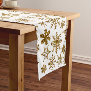 Golden Glitter Snowflakes Christmas Pattern  Short Table Runner