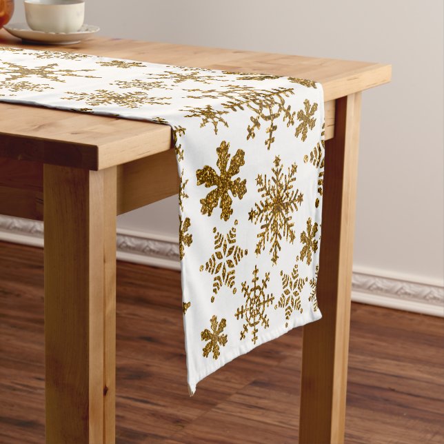 Golden Glitter Snowflakes Christmas Pattern  Short Table Runner (In Situ)