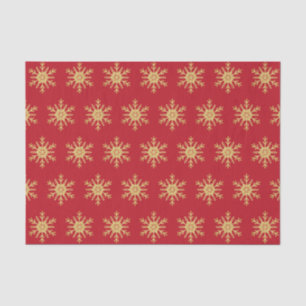Golden Glitter Snowflakes on Christmas Red Tissue Paper