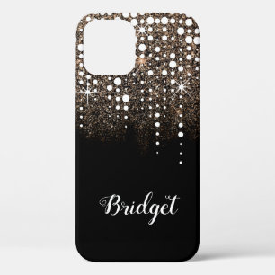 Golden Glitter Sparkle Dripping Rain Custom Name iPhone 12 Case