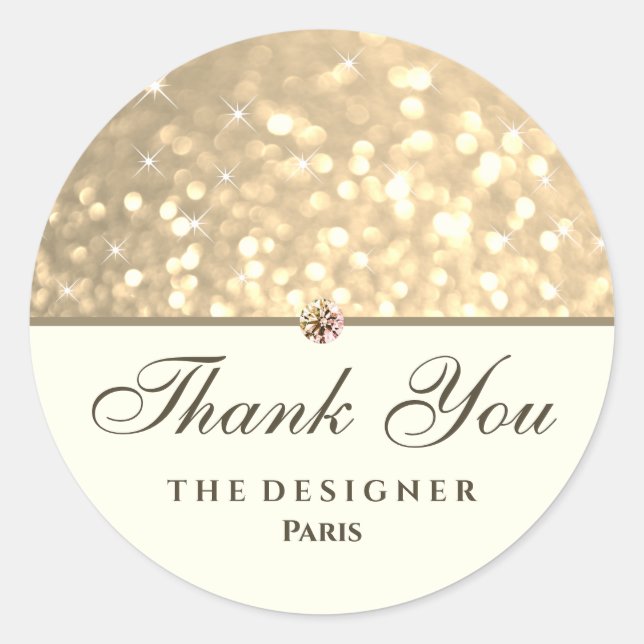 Golden Glitter Sparkle Stars Diamond Rhinestone Classic Round Sticker (Front)