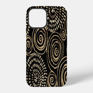 Golden glitter spirals, abstract, seamless texture iPhone 12 case