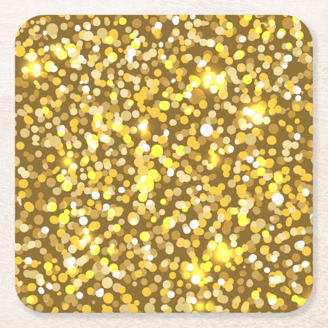 Golden glitter square paper coaster (Front)