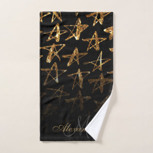 Golden Glitter Stars Bath Towel Set