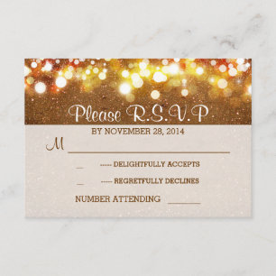golden glitter string lights romantic wedding RSVP
