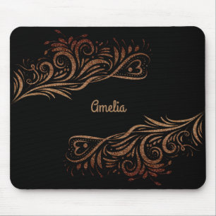 Golden glitter swirls doodle elements romantic flo mouse pad
