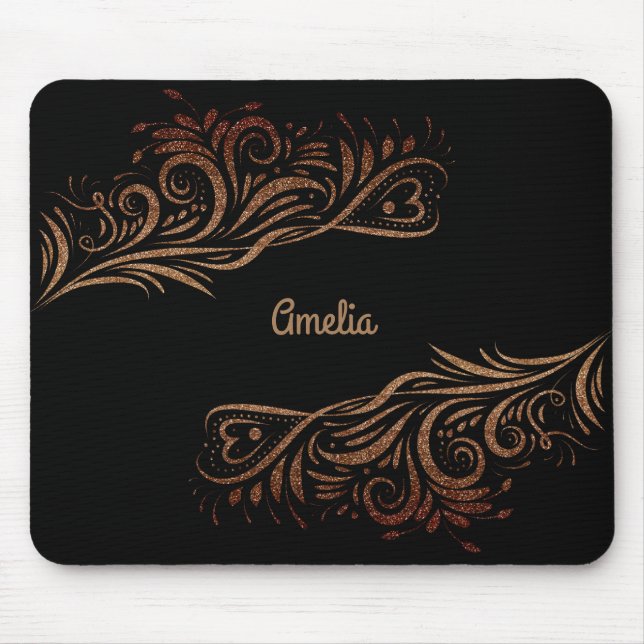 Golden glitter swirls doodle elements romantic flo mouse pad (Front)