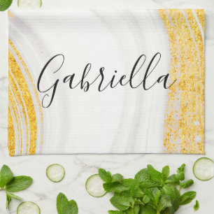 Golden Glitter White Marble                        Kitchen Towel