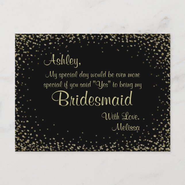 Golden Glitter - Will You Be My Bridesmaid? Invitation Postcard (Front)