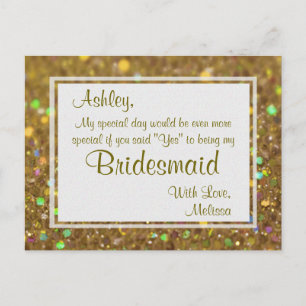 Golden Glitter - Will You Be My Bridesmaid? Invitation Postcard