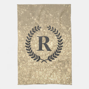 Golden Glitter With Monogram Kitchen Towel