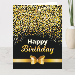 Golden glitters Happy Birthday black background Card
