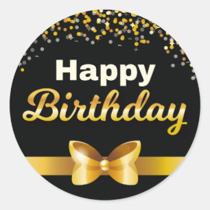 Golden glitters Happy Birthday black background Classic Round Sticker
