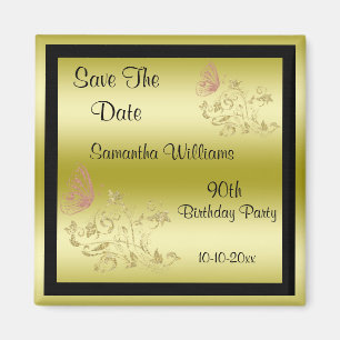 Golden Glitters & Sparkly Butterfly 90th Birthday Magnet