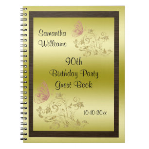 Golden Glitters & Sparkly Butterfly 90th Birthday Notebook