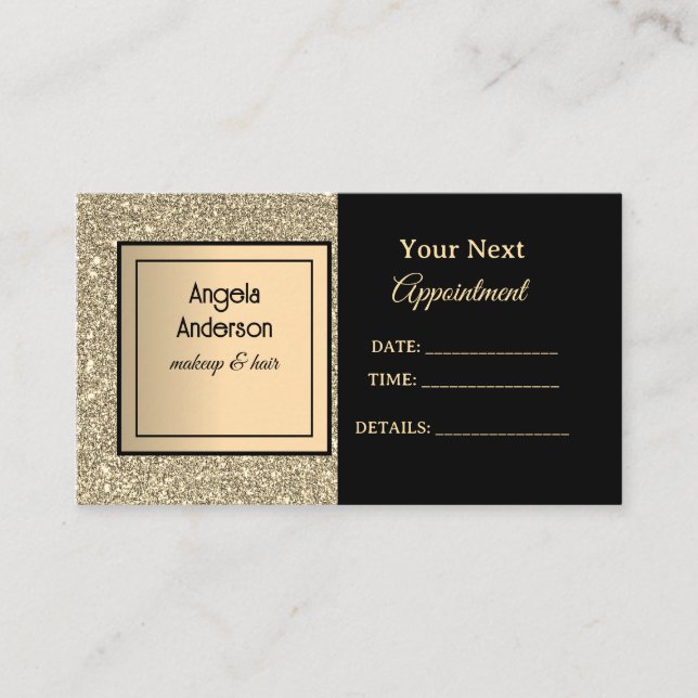 Golden Glittery Foil Glamourous Beauty Salon  Appointment Card (Front)