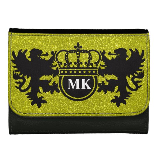 Golden Glitz Lion Crest Monogram Leather Wallet