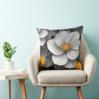 Golden Glow Blooms Throw Pillow