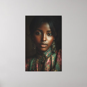 Golden Glow Melanin Regal Headscarf Portrait Canvas Print