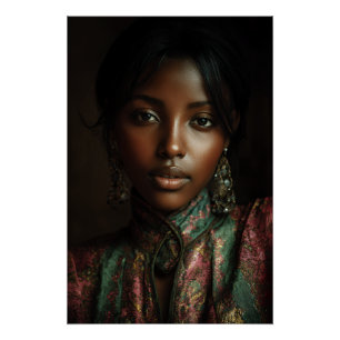 Golden Glow Melanin Regal Headscarf Portrait Poster