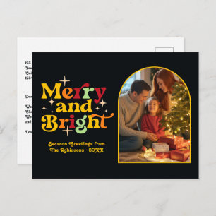 Golden Glow Merry and Bright Retro Christmas Holiday Postcard