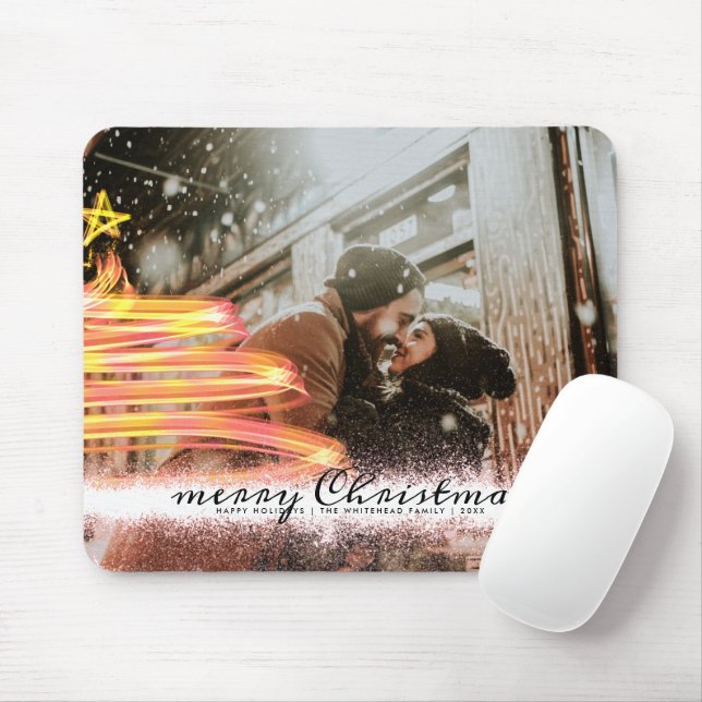 Golden Glow Tree Star Glitter Christmas Photo Mouse Pad (With Mouse)