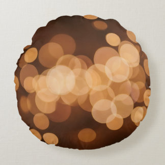Golden Glowing Abstract Bokeh Lights Round Pillow