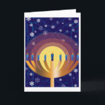 Golden Glowing Hanukkah Menorah Greeting Card<br><div class="desc">Bring the beautiful lights of Hanukkah into the winter season with this original design greeting card. It pictures the candles gleaming atop a golden menorah, with snow lightly falling in the background. Send greeting cards that your friends and loved ones will remember for their beautiful, unique artistry. Whether you call...</div>