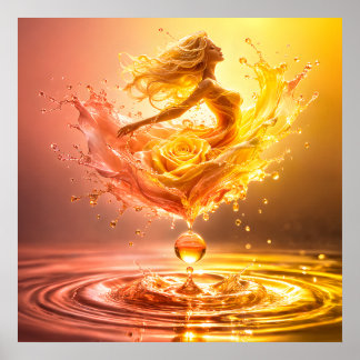 Golden Goddess Liquid Rose Surreal Poster