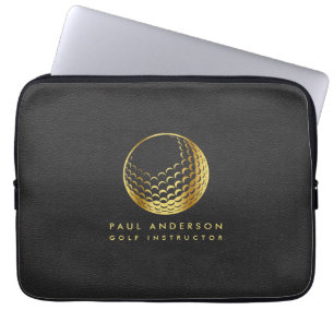 Golden Golf Ball Logo Elegant Golfer Monogram Laptop Sleeve