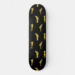 Golden Golfer Silhouette Playing Golf Sports Lover Skateboard