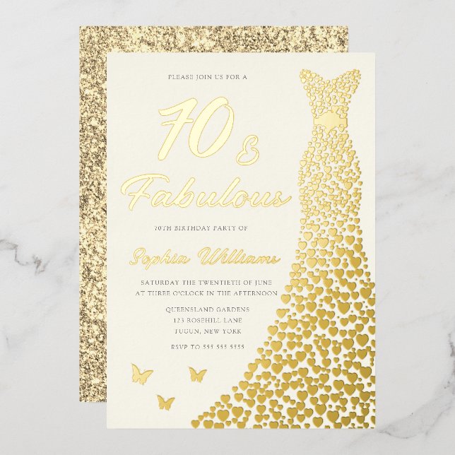 Golden Gown, Fabulous 70th Birthday Dress Gold (Front/Back)