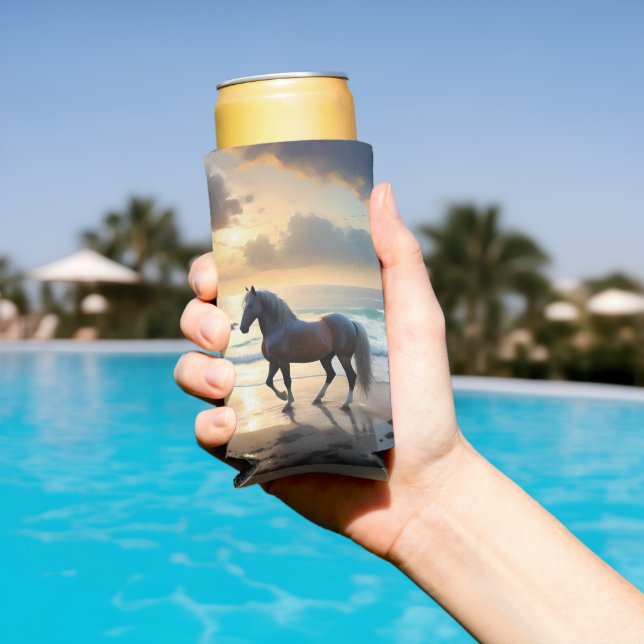 Golden Grace: A Palomino Horse on the Sunset Shore Seltzer Can Cooler (In Situ Pool)