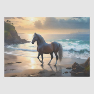 Golden Grace: A Palomino Horse on the Sunset Shore Tissue Paper