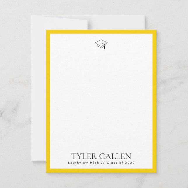Golden Grad Cap Notecard with Yellow Backer (Front)