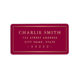 Golden gradient border burgundy return address label