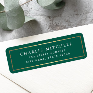 Golden gradient border forest green return address