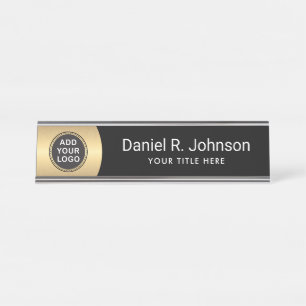 Golden gradient custom logo modern black desk name plate